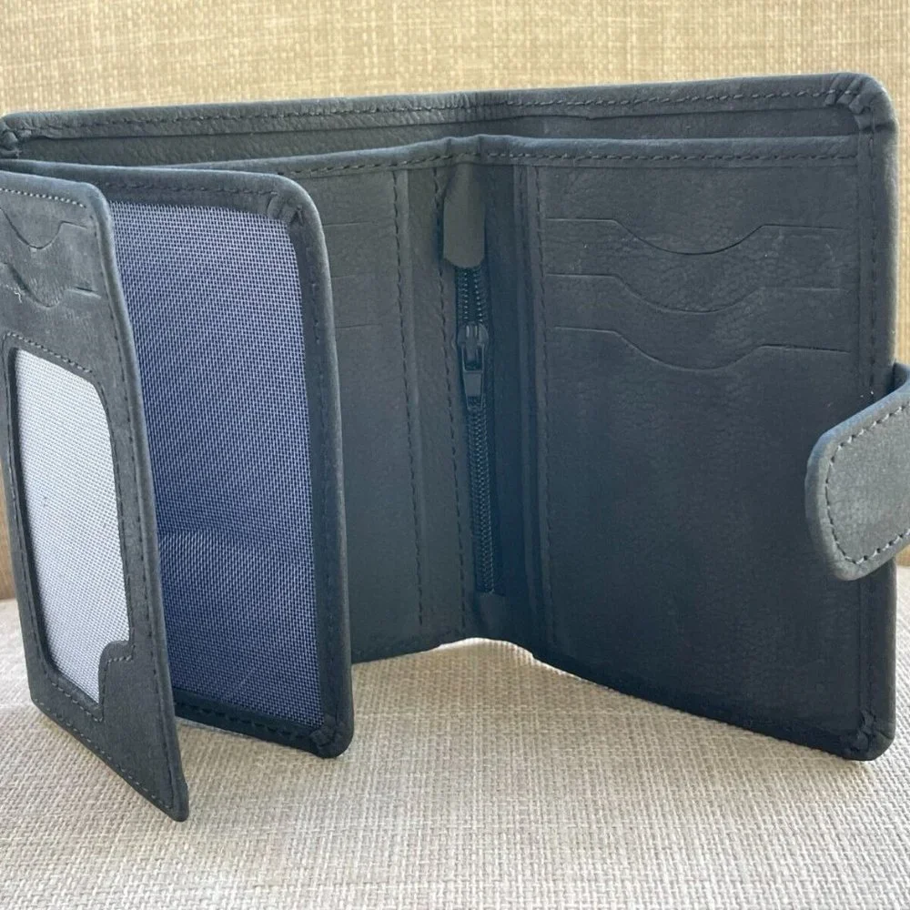Men Wallet Black Genuine Leather Bifold Card Holder Handmade Purse Money Clip - Picture 1 of 12